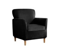 SYLC Fodere Copripoltrona Velluto Elasticizzato Ottomano Copertura Fodera In Ottomano Copridivano Da 1 Posto Con Cuscino Fodera Per Poltrona (Black,Chair+Seat)