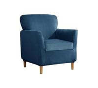 SYLC Fodere Copripoltrona Velluto Elasticizzato Ottomano Copertura Fodera In Ottomano Copridivano Da 1 Posto Con Cuscino Fodera Per Poltrona (Blue,Chair+Seat)