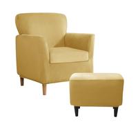 SYLC Fodere Copripoltrona Velluto Elasticizzato Ottomano Copertura Fodera In Ottomano Copridivano Da 1 Posto Con Cuscino Fodera Per Poltrona (Lemon,Chair+Seat+Rectangle)