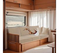SYLC Impermeabile Coprisedile Per Caravan, Carovana Copricuscino Per Divano Camper Con Elastica E Allacciatura,Fodere Per RV Panchina (Beige,W 100-130 cm, D 30-50 cm)