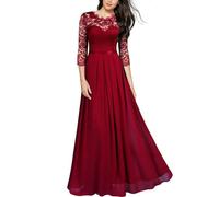 SYLDMKJ Abito Cerimonia Donna Abito da Sera in Pizzo Elegante Sexy Abito Maxi Abito da Matrimonio Abiti da Notte-Marrone-S