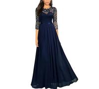 SYLDMKJ Abito Cerimonia Donna Abito da Sera in Pizzo Elegante Sexy Abito Maxi Abito da Matrimonio Abiti da Notte-Blu Intenso-XL