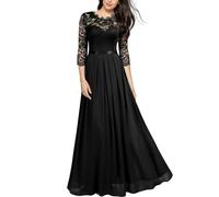 SYLDMKJ Abito Cerimonia Donna Abito da Sera in Pizzo Elegante Sexy Abito Maxi Abito da Matrimonio Abiti da Notte-Nero-XL
