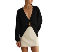 SYLDMKJ Cardigan Donna Pulsante A Maniche Lunghe Cardigan A Vta-Nero-M