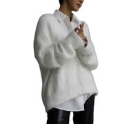 SYLDMKJ Cardigan Donna Sighi Casual A Maniche Lunghe con Scollo A V Cardigan da Donna-Bianco-L