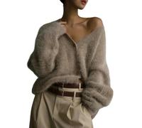 SYLDMKJ Cardigan Donna Sighi Casual A Maniche Lunghe con Scollo A V Cardigan da Donna-Cachi-L