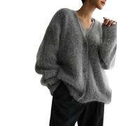 SYLDMKJ Cardigan Donna Sighi Casual A Maniche Lunghe con Scollo A V Cardigan da Donna-Grigio Scuro-S