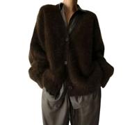 SYLDMKJ Cardigan Donna Sighi Casual A Maniche Lunghe con Scollo A V Cardigan da Donna-Marrone-M