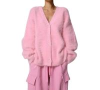 SYLDMKJ Cardigan Donna Sighi Casual A Maniche Lunghe con Scollo A V Cardigan da Donna-Rosa-S