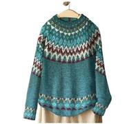 SYLDMKJ Maglione Donna Invernale Donne Inverno Maglione Autunno Casual Sciolto A Scarpone Rotondo Vintage Maglione A Maglia-Turchese-L