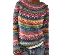 SYLDMKJ Maglione Donna Invernale Donne Inverno Maglione Autunno Casual Sciolto A Scarpone Rotondo Vintage Maglione A Maglia-Fucsia-XXL