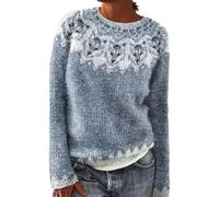 SYLDMKJ Maglione Donna Invernale Donne Inverno Maglione Autunno Casual Sciolto A Scarpone Rotondo Vintage Maglione A Maglia-Lupo di Neve-L