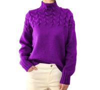 SYLDMKJ Maglione Donna Invernale Maglione A Maniche Lunghe del Collo A Tartaruga delle Donne del Cavo di Moda-Viola;-2XL