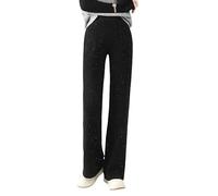 SYLDMKJ Pantaloni Tuta Donna Pantaloni da Donna di Lana A Vita Alta in Cashmere Sciolto Floor Pants Lavorato A Maglia Ispessito-Nero-M