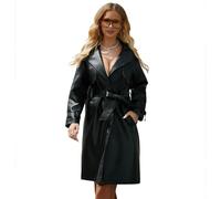 SYLDMKJ Trench Donna Giacca in Pelle Lunga delle Donne Autunnali per La Giacca da Donna in Pelle per La Cintura-Blu Navy-L