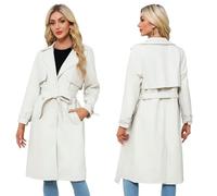 SYLDMKJ Trench Donna Giacca in Pelle Lunga delle Donne Autunnali per La Giacca da Donna in Pelle per La Cintura-Bianco-L