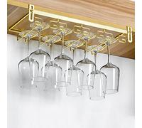 SYLJ Porta Bicchieri Vino Sospeso, Rack per Calici, Supporto per Calice, Portabicchieri da Vino Regolabile, Appeso Rack per Calici Senza Chiodi sotto Armadio (Size : 4 Rows Wine Glass Rack)