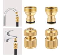 Sylken Set di 4 raccordi per tubi in ottone, connettori rapidi da 1/2", connettore dell'acqua, connettori per rubinetto da giardino per riparare e collegare tubi da giardino