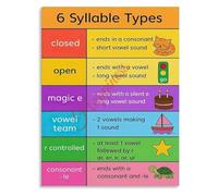 Syllable Division Rules Phonics Chart 6 Types of Syllables Educational Poster for English Learning(Unframed,16x24inch(40x60cm))