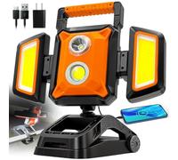 SYLSTAR Faro LED Ricaricabile 40W 4000LM, Faretto a Batteria con Pinza e Base Magnetica, Faretto LED Ricaricabile Pieghevole e Rotante 360° con 5 Modi, Faro a Batteria per Officina, Garage e Lavori