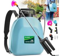 SYLSTAR Pompa Irroratrice a Batteria 12L, 3 Velocità Pompa a Spalla a Batteria con Indicatore, 7,4V Atomizzatore Potente Nebulizzatore Giardino con 5 Ugelli Regolabili per Giardino Cortile Prato