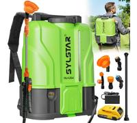 SYLSTAR Pompa Irroratrice a Batteria 16L, 8.3Bar Potente Pompa a Spalla a Batteria Compatibile con Dewalt 18V Batterie, Spruzzatore Elettrico Velocità Regolabile,5 Ugelli (Caricabatterie Incluso)