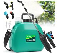 SYLSTAR Pompa Irroratrice a Batteria 8L, 3 Velocità Spruzzatore a Pressione con Indicatore di Batteria, 7.4V Atomizzatore Potente, 4 Ugelli Regolabili Nebulizzatore Piante per Giardino Cortile Prato