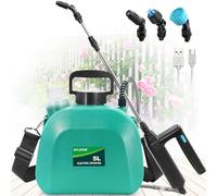 SYLSTAR Pompa Irroratrice a Batteria da 5L, 3 Velocità di Pompa Irroratrice,7.4V Spruzzatore Forte con Indicatore di Batteria, 4 Ugelli Regolabili Nebulizzatore Piante per Giardino (Verde)