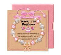 SYLTRIX Regali per il 5° compleanno per ragazze, braccialetti fatti a mano | Bracciali per ragazze con biglietti, materiale con perle finte, regalo per figlia nipote di 5 anni