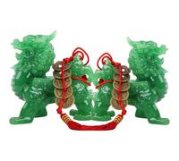 SYLUOQP 2 Pezzi Feng Shui Green Pi Yao Wealth Porsperity Statue + Set di Protezione della prosperità Gratuito di 5 Monete antiche Portafortuna su Cordino Rosso(8 * 4 * 8cm)