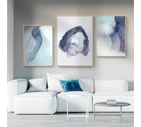 SYLUOQP 3 Pezzi di Pittura Astratta ad Acquerello con Macchie Blu, Stampe artistiche sulla Natura, Poster nordici, Quadri su Tela per la Decorazione Moderna del Soggiorno, Senza Cornice,B,30x40cm