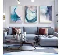 SYLUOQP 3 Pezzi di Pittura Astratta ad Acquerello con Macchie Blu, Stampe artistiche sulla Natura, Poster nordici, Quadri su Tela per la Decorazione Moderna del Soggiorno, Senza Cornice,A,20x30cm