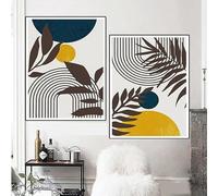 SYLUOQP 3 Pezzi Linea Geometrica Beige con Immagini su Tela Foglia Botanica Immagine su Tela Dipinto Arte murale Decorazione Soggiorno Camera da Letto Decorazioni,Senza Cornice,50x70cm