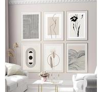 SYLUOQP 6pcs di Arte murale su Tela, Poster botanico Floreale Astratto di Morandi, Opera d'Arte Moderna Minimalista con Fiori, per la Decorazione della casa, Senza Cornice,A,30x40cm