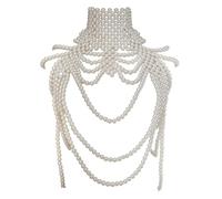 SYLUOQP Catena del Corpo in Donne Intrecciate Donne Intrecciate Catene di Spalle corpi Vintage corpi Bianchi Perla Regolabile Collana Collare Catena di Gioielli per Donne