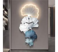 SYLUOQP Elegante Orologio da Parete a Foglia Ginkgo con luci a LED, Orologio - Dipinto di Decorazione d'ingresso a Forma di corridoio, Dipinto murale di fine corridoio Adatto per Soggiorno,Blu