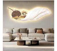 SYLUOQP Orologio da Parete Moderno in Piume con Luce e Orologio a LED, Decorazione murale in Piume dipinte a Mano per Soggiorno, Camera da Letto,A,120 * 43CM