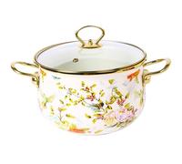 SYLUOQP Pentola Smaltata con Coperchio, pentola Profonda for stufato di Fiori Vintage, casseruola Antiaderente Spessa con Coperchio in Vetro e Doppi Manici, pentola Grande for zuppa Adatta(22cm)