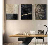 SYLUOQP Poster con Texture di Linee su Tela in 3 Pezzi, Anelli annuali in Oro Bianco e Nero con Immagini, Quadri su Tela con Linee di Anelli annuali Astratti, Arte murale,Senza Cornice,B,20x30cm