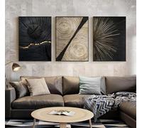 SYLUOQP Poster con Texture di Linee su Tela in 3 Pezzi, Anelli annuali in Oro Bianco e Nero con Immagini, Quadri su Tela con Linee di Anelli annuali Astratti, Arte murale,Senza Cornice,A,30x40cm