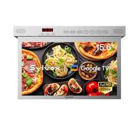 SYLVOX 15.6 Pollici TV per Cucina Ribaltabile, Mini Smart Google Televisore 1080P FHD - 12V Pieghevole a 90°, Girevole ± 180° | DVB-T2/S2 | USB | Kitchen Televisione per Camper, Camera - Argento