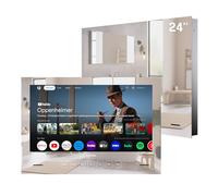 SYLVOX 24 Pollici Specchio TV, Smart Google Television 1080P FHD 500 Nits Mirror Montaggio Integrato Design Televisore IP65 impermeabile, DVB-C/T2/S2 | WiFi, Bluetooth, per Doccia, Bagno