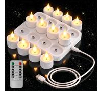 Sylvwin Candeline LED ricaricabili, set da 12 candele LED con telecomando e timer, candele elettriche dimmerabili a luce bianca calda con base di ricarica per matrimoni, feste e decorazioni natalizie