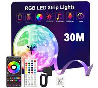 Sylvwin Striscia LED 30m,Strisce LED 30 Metri RGB con Funzione Musicale,44 Tasti Telecomando e App Bluetooth,Nastri per Soggiorno/Cucina,Decorazione Camera da Letto, Festa, Bar,TV