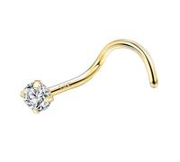 SYLWIA Piercing da naso in vero oro 14 carati, 20 g, 18 g, a forma di L, cavatappi, finto diamante zirconia cubica, ipoallergenico, calibro 18, 20, per donne, idea regalo, 2 mm, 2,5 mm, 3 mm, zirconia