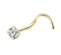 SYLWIA Piercing da naso in vero oro 14 carati, 20 g, 18 g, a forma di L, cavatappi, finto diamante zirconia cubica, ipoallergenico, calibro 18, 20, per donne, idea regalo, 2 mm, 2,5 mm, 3 mm, zirconia
