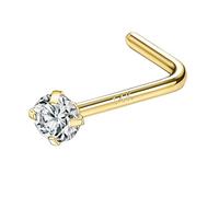 SYLWIA Piercing da naso in vero oro 14 carati, 20 g, 18 g, a forma di L, cavatappi, finto diamante zirconia cubica, ipoallergenico, calibro 18, 20, per donne, idea regalo, 2 mm, 2,5 mm, 3 mm, zirconia