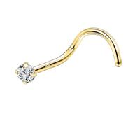 SYLWIA Piercing da naso in vero oro 14 carati, 20 g, 18 g, a forma di L, cavatappi, finto diamante zirconia cubica, ipoallergenico, calibro 18, 20, per donne, idea regalo, 2 mm, 2,5 mm, 3 mm, zirconia