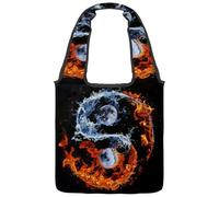 Symbol Yin-Yang Water and Fire Canvas Tote Bag per donne, borsa riutilizzabile per la spesa con manico largo, Multicolore 03, 14.1x14.9in/36x38cm