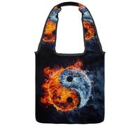 Symbol Yin-Yang Water and Fire Canvas Tote Bag per donne, borsa riutilizzabile per la spesa con manico largo, Multicolore 01, 14.1x14.9in/36x38cm